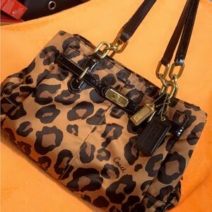 Coach Leopard Print Shoulder Bag - Tan and Black